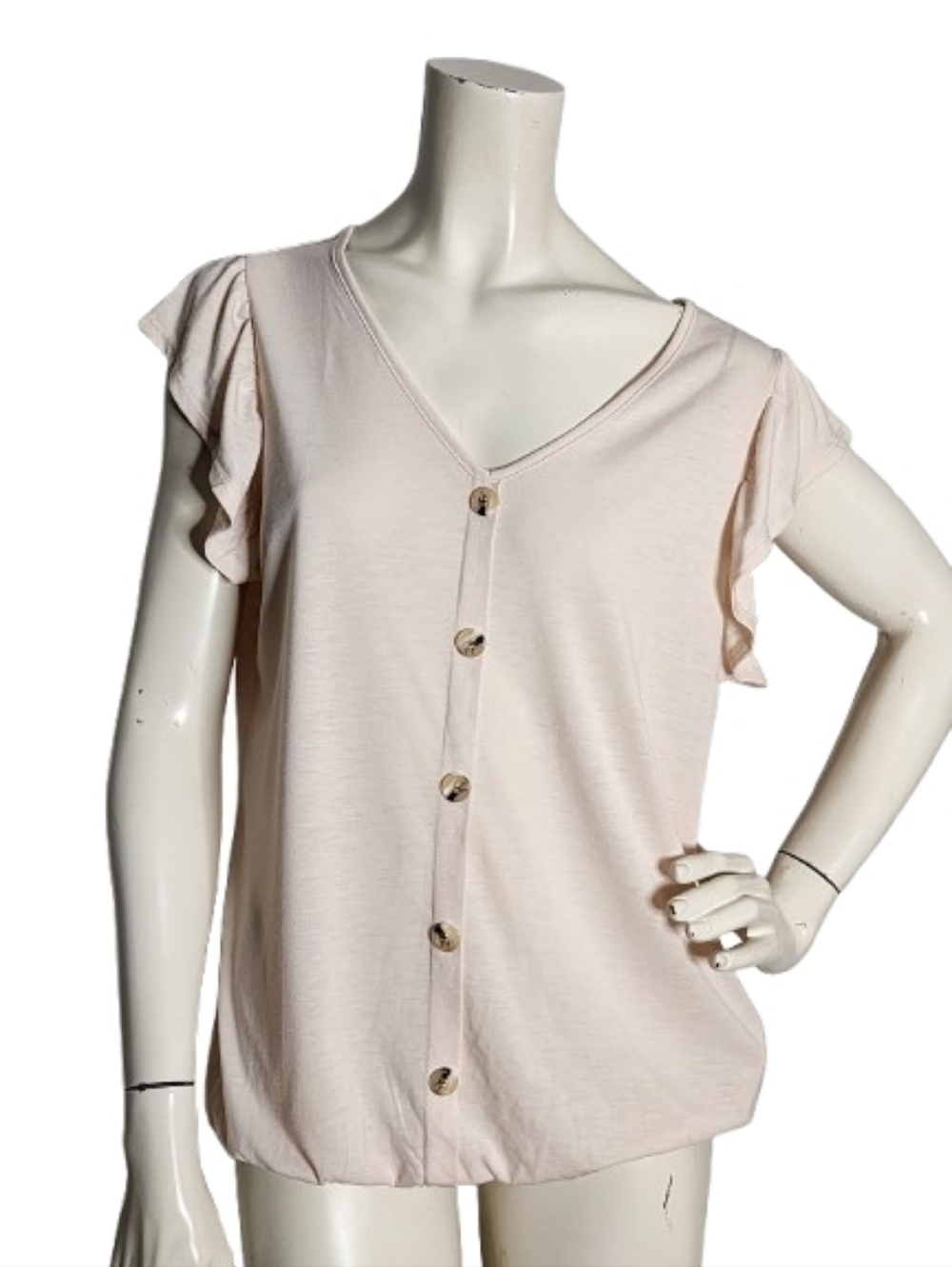 Lascana Ruffle Sleeve Top Women's M Beige NEW